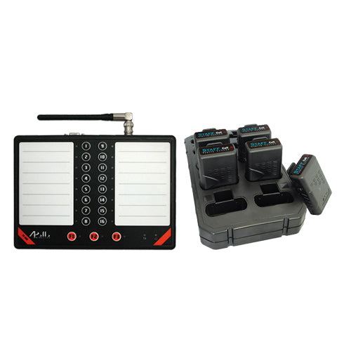 Oproepsysteem met 16 knoppen en tien pagers